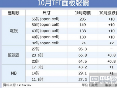 價格續揚！ 中尺寸面板 10月大漲10美元